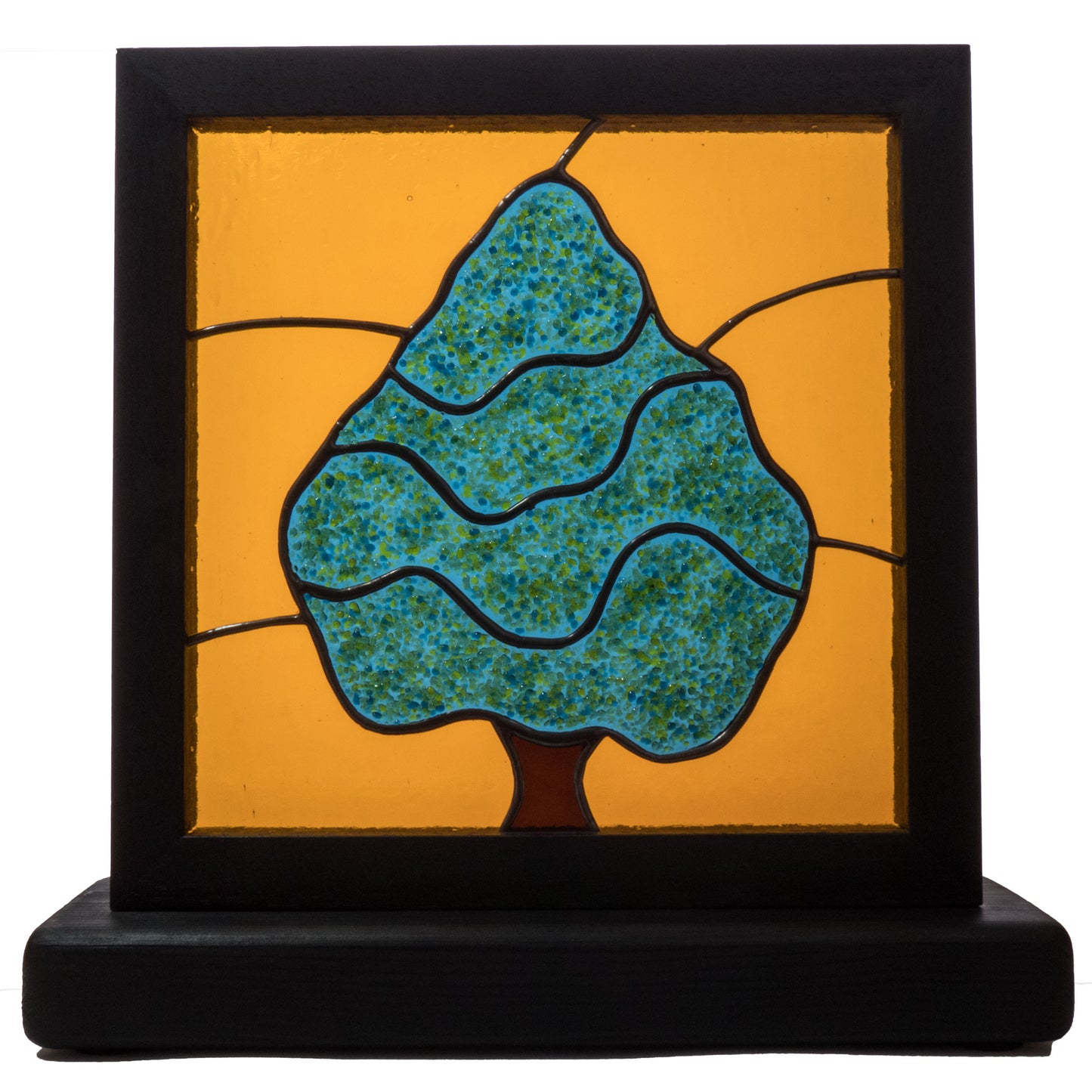 Blue Spruce Framed Glass Art Panel