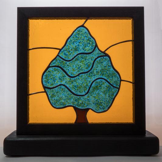 Blue Spruce Framed Glass Art Panel